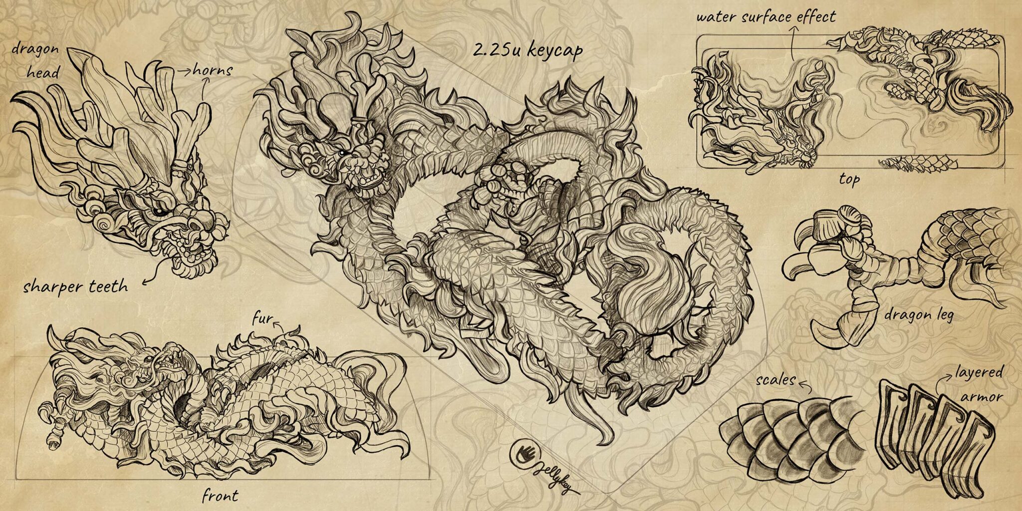 jellykey dragon eden ethereal runes customs keycaps sk009