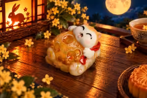 Moonlit Mischief Golden Moon cat artisan keycap