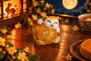Moonlit Mischief Golden Moon cat artisan keycap