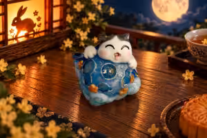 Moonlit Mischief Moon Hug cat artisan keycap