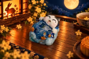 Moonlit Mischief Moon Hug cat artisan keycap