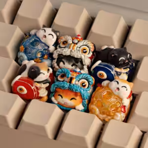 Moon Party combo, six Moonlit Mischief 1u artisan keycaps on a keyboard