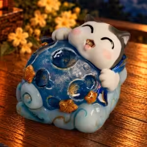 Moonlit Mischief Moon Hug cat artisan keycap