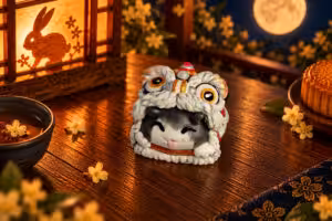 Moonlit Mischief Little Lion cat artisan keycap
