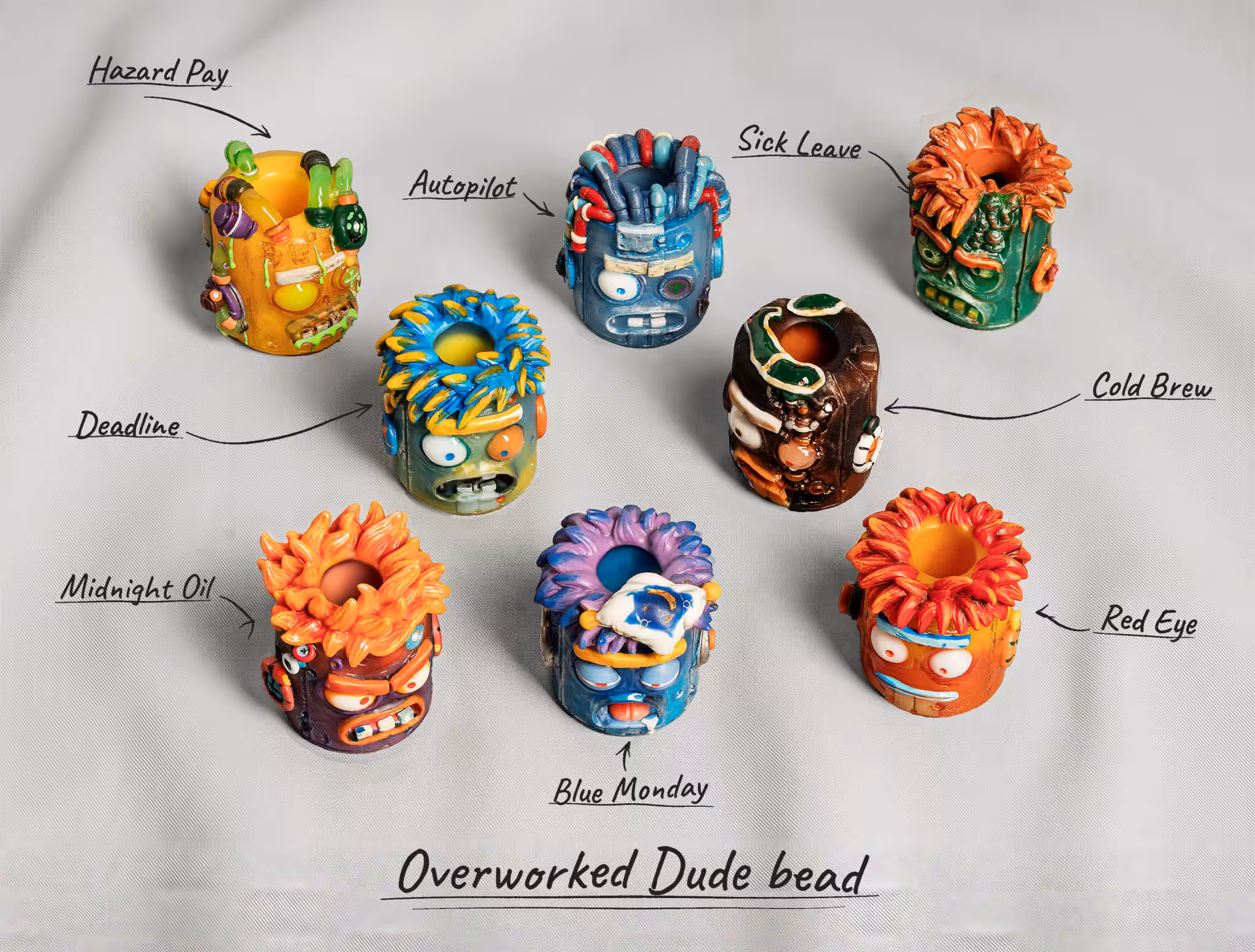 Overworked Dude bead - hand-cast resin bead by Jelly Key